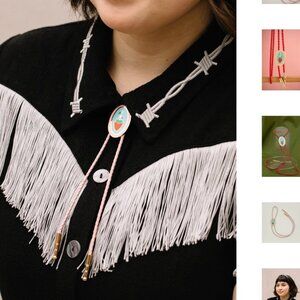 tiny deer studio strawberry enamel bolo tie with red cord